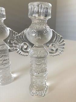 2 Vintage Bjorn Wiinblad Rosenthal Crystal Glass Candleholders Candlesticks