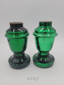 2 Vintage Christmas Green Mercury Glass Candle Holder Candlestick Pair 5.5