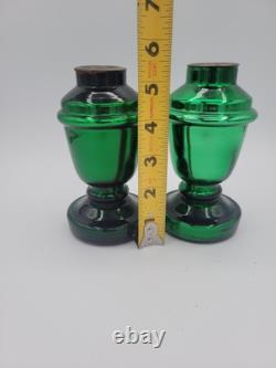 2 Vintage Christmas Green Mercury Glass Candle Holder Candlestick Pair 5.5