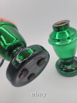 2 Vintage Christmas Green Mercury Glass Candle Holder Candlestick Pair 5.5