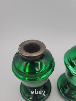 2 Vintage Christmas Green Mercury Glass Candle Holder Candlestick Pair 5.5