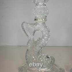 (2) Vintage Imperial Glass Clear Dolphin Candlesticks Candle Holders MMA Pair