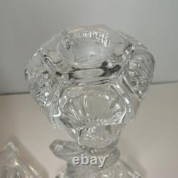 (2) Vintage Imperial Glass Clear Dolphin Candlesticks Candle Holders MMA Pair