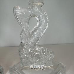 (2) Vintage Imperial Glass Clear Dolphin Candlesticks Candle Holders MMA Pair