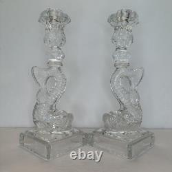 (2) Vintage Imperial Glass Clear Dolphin Candlesticks Candle Holders MMA Pair