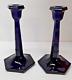 2 Vintage Purple /blue Amethyst Cut Glass Candle Holders 9 1/8 Inch Tall