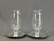 2 Vintage Silverplate Etched Hurricane Glass 7 3/4 Chamberstick Candle Holders