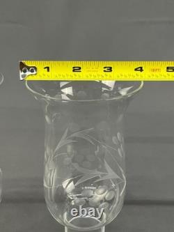 2 Vintage Silverplate Etched Hurricane Glass 7 3/4 Chamberstick Candle Holders