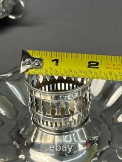 2 Vintage Silverplate Etched Hurricane Glass 7 3/4 Chamberstick Candle Holders