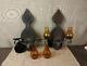 2 Vintage Spanish Amber Glass Wall Sconce 2 Lights Candle Holders, 18 T X 11 W