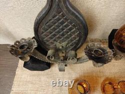 2 Vintage Spanish Amber Glass Wall Sconce 2 Lights Candle Holders, 18 T x 11 W