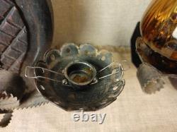 2 Vintage Spanish Amber Glass Wall Sconce 2 Lights Candle Holders, 18 T x 11 W