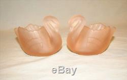 2 Vintage Swan Votive Candle Holders Pink Frosted Glass 4