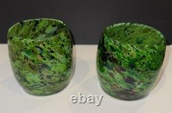 2 Votive Hand Blown Art Glass Seattle Artist Dehanna Jones Green/Multi/Metallics