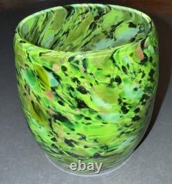 2 Votive Hand Blown Art Glass Seattle Artist Dehanna Jones Green/Multi/Metallics