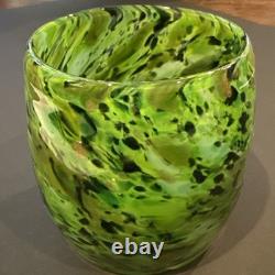 2 Votive Hand Blown Art Glass Seattle Artist Dehanna Jones Green/Multi/Metallics