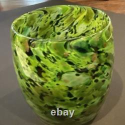2 Votive Hand Blown Art Glass Seattle Artist Dehanna Jones Green/Multi/Metallics