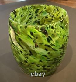 2 Votive Hand Blown Art Glass Seattle Artist Dehanna Jones Green/Multi/Metallics