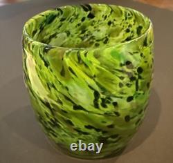 2 Votive Hand Blown Art Glass Seattle Artist Dehanna Jones Green/Multi/Metallics