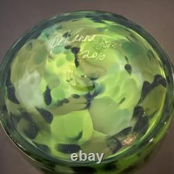 2 Votive Hand Blown Art Glass Seattle Artist Dehanna Jones Green/Multi/Metallics