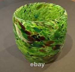 2 Votive Hand Blown Art Glass Seattle Artist Dehanna Jones Green/Multi/Metallics