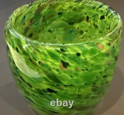 2 Votive Hand Blown Art Glass Seattle Artist Dehanna Jones Green/Multi/Metallics