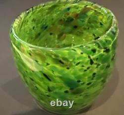 2 Votive Hand Blown Art Glass Seattle Artist Dehanna Jones Green/Multi/Metallics