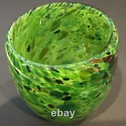 2 Votive Hand Blown Art Glass Seattle Artist Dehanna Jones Green/Multi/Metallics
