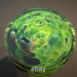 2 Votive Hand Blown Art Glass Seattle Artist Dehanna Jones Green/Multi/Metallics