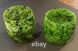 2 Votive Hand Blown Art Glass Seattle Artist Dehanna Jones Green/Multi/Metallics