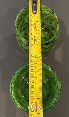 2 Votive Hand Blown Art Glass Seattle Artist Dehanna Jones Green/Multi/Metallics