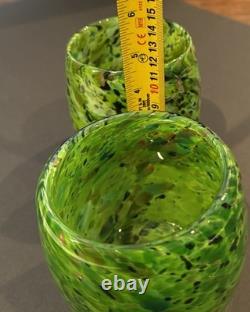 2 Votive Hand Blown Art Glass Seattle Artist Dehanna Jones Green/Multi/Metallics