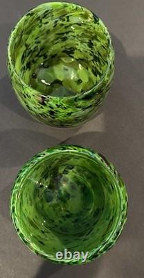 2 Votive Hand Blown Art Glass Seattle Artist Dehanna Jones Green/Multi/Metallics