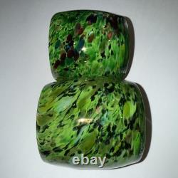 2 Votive Hand Blown Art Glass Seattle Artist Dehanna Jones Green/Multi/Metallics