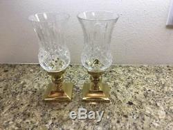 2 WATERFORD Lismore Hurricane Brass & Crystal CANDLE HOLDERS
