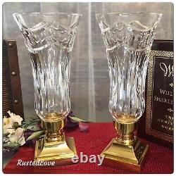 2 Waterford Crystal Pompeii Hurricanes with Brass stand Ireland Candle Holders