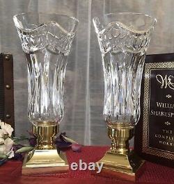 2 Waterford Crystal Pompeii Hurricanes with Brass stand Ireland Candle Holders