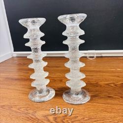 2 X Signed Iittala Festivo Glass Timo Sarpaneva Finland 6 Ring Candle Holders