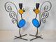 2 Ystad Metal Iron Glass Rooster Candle Holders Gunnar Ander Sweden Rare 1960s