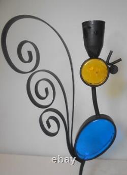 2 Ystad Metal Iron Glass Rooster Candle Holders Gunnar Ander Sweden Rare 1960s