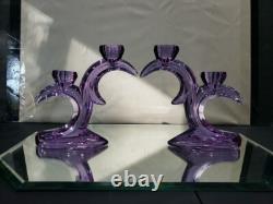 2 double light Taper Candlesticks Candle holder crystal glass Purple Alexandrite