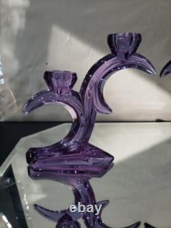 2 double light Taper Candlesticks Candle holder crystal glass Purple Alexandrite