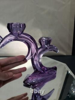2 double light Taper Candlesticks Candle holder crystal glass Purple Alexandrite