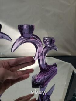 2 double light Taper Candlesticks Candle holder crystal glass Purple Alexandrite