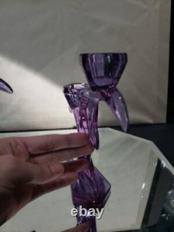 2 double light Taper Candlesticks Candle holder crystal glass Purple Alexandrite