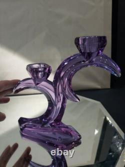 2 double light Taper Candlesticks Candle holder crystal glass Purple Alexandrite