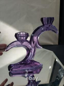 2 double light Taper Candlesticks Candle holder crystal glass Purple Alexandrite
