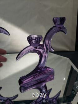 2 double light Taper Candlesticks Candle holder crystal glass Purple Alexandrite