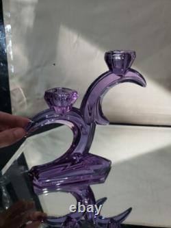 2 double light Taper Candlesticks Candle holder crystal glass Purple Alexandrite