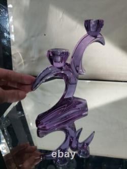 2 double light Taper Candlesticks Candle holder crystal glass Purple Alexandrite